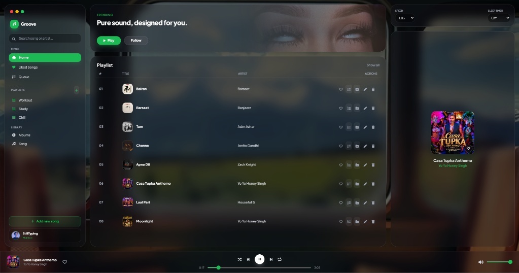 Groove Music Player Interface